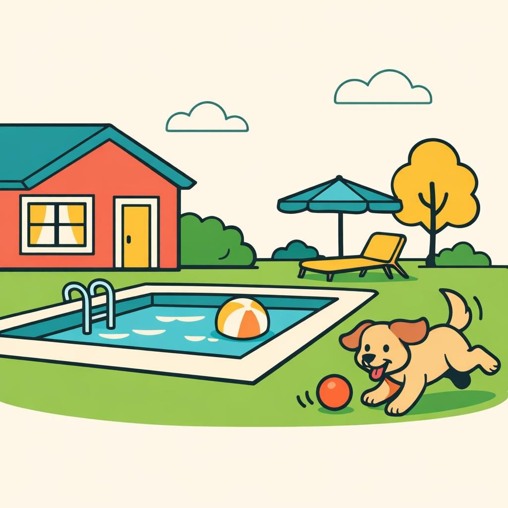 home with new pool and dog